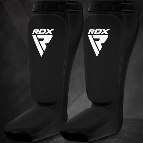 RDX Shin Guards Kickboxing Muay Thai, SATRA Approved, MMA Leg Instep Protection Pads, Sparring Training Martial Arts Boxing, Elasticated Padded Protector, Karate BJJ Taekwondo Gear, Men Women - color: Black, size: X-Large