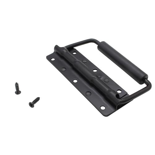 Piutouyar 4.9 Inch Spring Loaded Handle, Heavy Duty Handle Surface Mount, Folding Handle with Rubber Grip for Toolbox, Boxes,Black(2Pcs)
