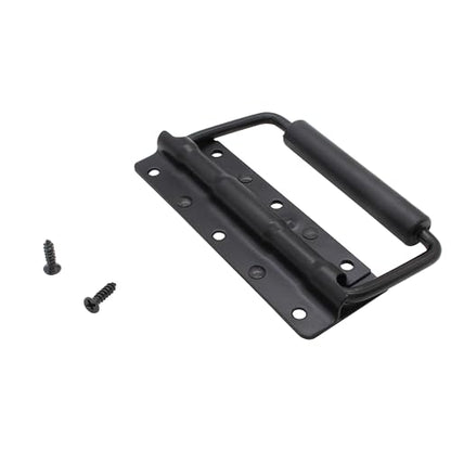 Piutouyar 4.9 Inch Spring Loaded Handle, Heavy Duty Handle Surface Mount, Folding Handle with Rubber Grip for Toolbox, Boxes,Black(2Pcs)