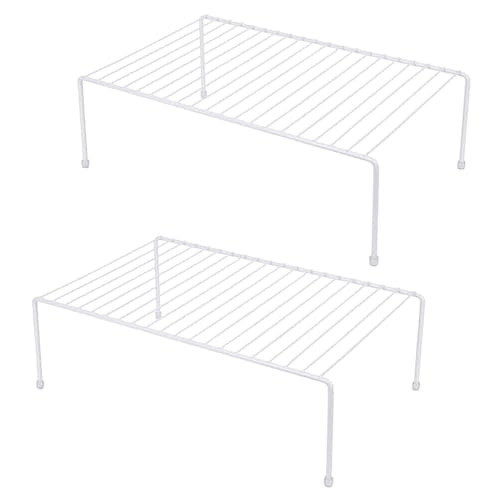 Set of 2 Large (16.1 x 10.2 Inch) Cabinet Storage Shelf Rack, Shelves，Kitchen Counter and Cabinet Shelf, Storage Rack Organizer for Bathroom Cupboard (White) - color: White