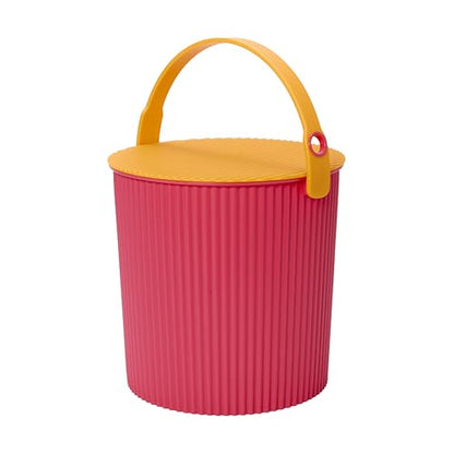 Hachiman Large Bucket - 2.6 Gallon Heavy Duty Bucket with Lid and Handle - Hands-Free Filling - Easy to Stack and Store - Indoor Outdoor Use - 10.4" x 11.1" - Pink & Orange
