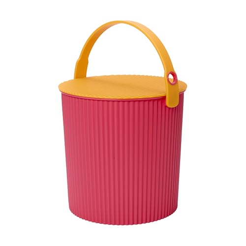 Hachiman Large Bucket - 2.6 Gallon Heavy Duty Bucket with Lid and Handle - Hands-Free Filling - Easy to Stack and Store - Indoor Outdoor Use - 10.4" x 11.1" - Pink & Orange