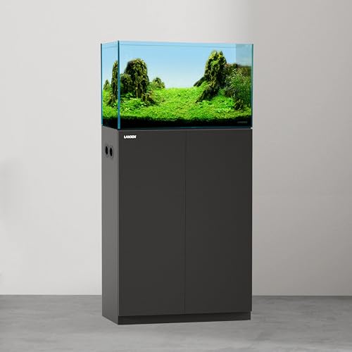 Aquarium Wooden Stand and Cabinet for up to 16 Gal Tank, Fish Reptile Sea Salt WaterTank Stand, Nano Foam Leveling Mat Included, W23.6xD11.8xH31.5 in, Wooden Matte Black Painted(Stand Only)