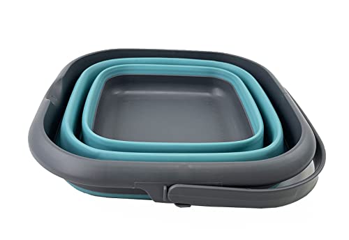 SAMMART 8.5L (2.2 Gallon) Collapsible Square Handy Bucket/Foldable SquareWater Pail/Portable Tub with Handle. Size 31cm (Square) (Grey/Crystal Blue) - color: Grey/Crystal Blue