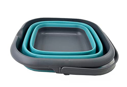 SAMMART 8.5L (2.2 Gallon) Collapsible Square Handy Bucket/Foldable SquareWater Pail/Portable Tub with Handle. Size 31cm (Square) (Grey/Crystal Blue) - color: Grey/Crystal Blue
