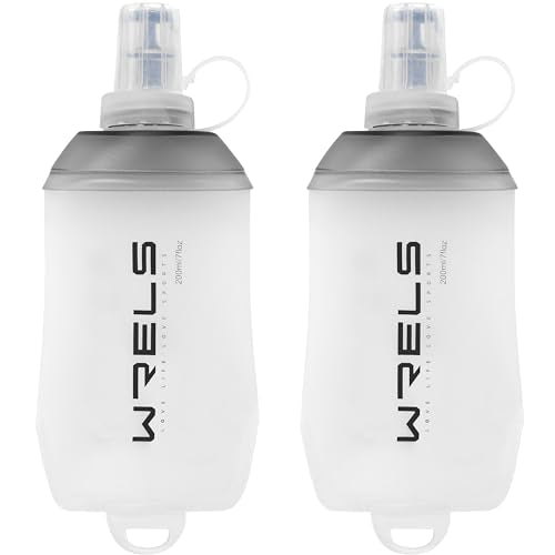 WRELS 200ml/350ml/500ml Collapsible Soft Flask,BPA Free Folding Soft Water Bottle with Hanging Ring,Lightweight TPU Hydration Flask for Running Marathon Cycling Hiking - color: Grey-200ml*2