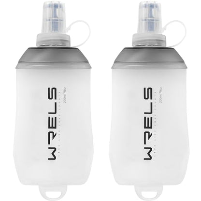 WRELS 200ml/350ml/500ml Collapsible Soft Flask,BPA Free Folding Soft Water Bottle with Hanging Ring,Lightweight TPU Hydration Flask for Running Marathon Cycling Hiking - color: Grey-200ml*2