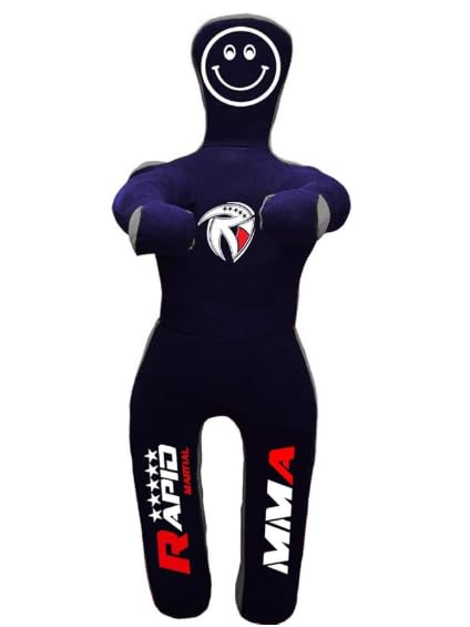 Kids Grappling Dummy Unfilled – Wrestling, BJJ, MMA Training Dummy for Kids with Moveable Arms & Legs – Durable Punching & Sparring Dummy for Practice - color: Black-Grey-Stand, size: 4 ft-49 Inch
