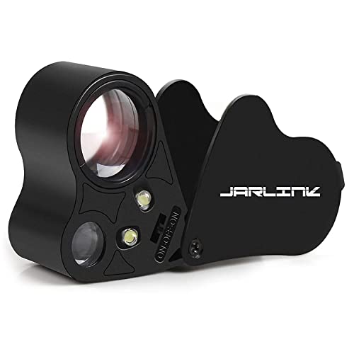 JARLINK 30X 60X Illuminated Jewelers Loupe Magnifier, Foldable Jewelry Magnifier with Bright LED Light for Gems, Jewelry, Coins, Stamps, etc - color: Black