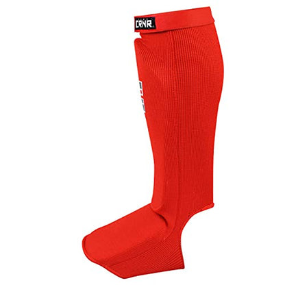 Slip On Elastic Muay Thai Shin Guards – Kickboxing, MMA Sparring and Training Protective Instep Shin Pads - color: Red, size: Large-X-Large