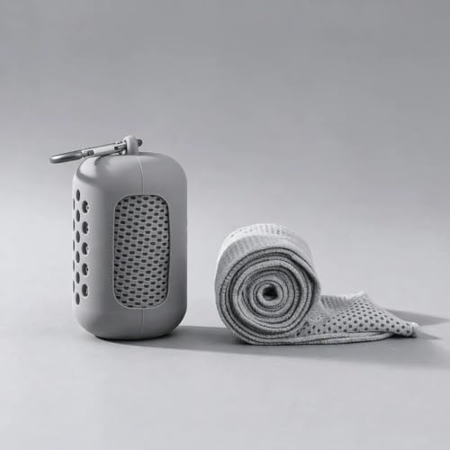 Cooling Towel with Silicone Case, Quick Dry Sports Towel, 11.8 x 35.4 in - color: Gray, size: Medium