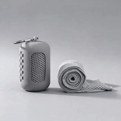 Cooling Towel with Silicone Case, Quick Dry Sports Towel, 11.8 x 35.4 in - color: Gray, size: Medium