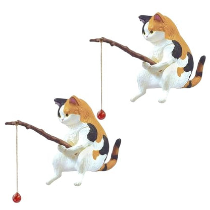 GANPUB 2Pcs Cat Fishing Figurine, Cute Cat Statue Decor, Resin Mini Fish Tank Decorations Craft Sculpture for Aquarium Tanks Desk Yard Pond Indoor Outdoor