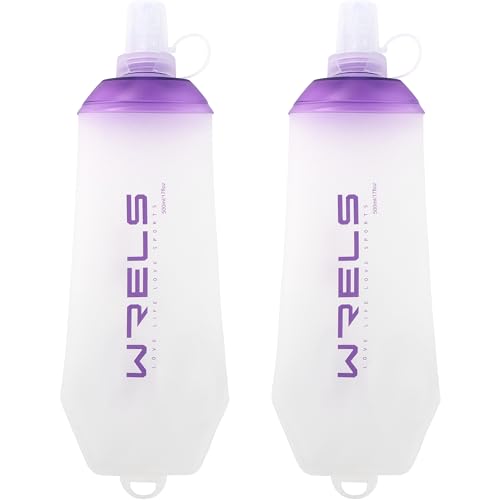 WRELS 200ml/350ml/500ml Collapsible Soft Flask,BPA Free Folding Soft Water Bottle with Hanging Ring,Lightweight TPU Hydration Flask for Running Marathon Cycling Hiking(500ml-2 Packs) - color: Purple-500ml*2