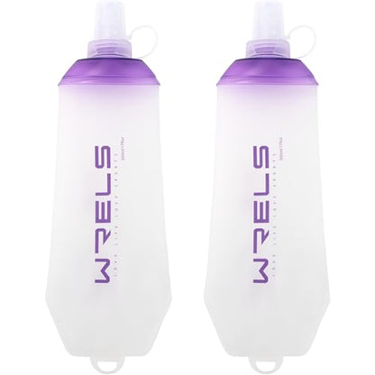WRELS 200ml/350ml/500ml Collapsible Soft Flask,BPA Free Folding Soft Water Bottle with Hanging Ring,Lightweight TPU Hydration Flask for Running Marathon Cycling Hiking(500ml-2 Packs) - color: Purple-500ml*2