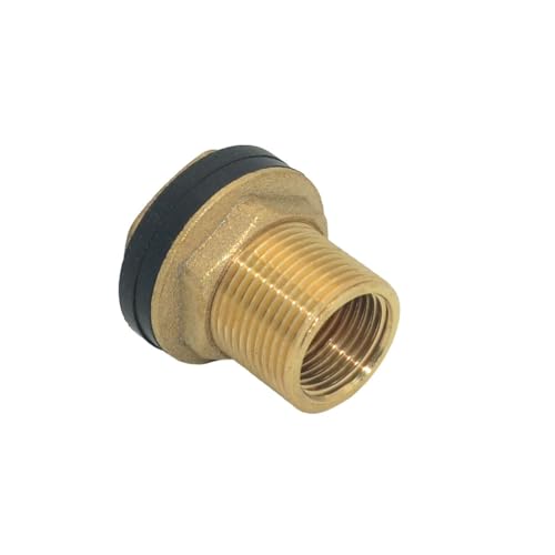 VARMHUS Solid Brass Bulkhead Fitting,2 Rubber Seal Washers, NPT Female to NPT Male Thread Water Tank Connector for Rain Barrels Aquariums (1PC 3/4" Female 1/2" Male) - size: 1PC 3/4" Female 1/2" Male