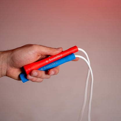 Speed Jump Rope by Dayan Kolev, 5mm PVC Skipping Rope, Great for Beginners and Advanced Athlets, Designed for Fitness, Cardio, Boxing & CrossFit, Adjustable length with Unbreakable Handles - color: White with Red and Blue Handles