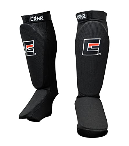 Slip On Elastic Muay Thai Shin Guards – Kickboxing, MMA Sparring and Training Protective Instep Shin Pads - size: Youth Large