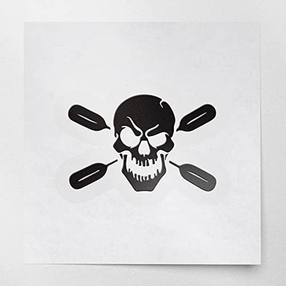 2 Pcs - Decal Stickers Of Skull With Oars Paddle Kayak Fishing Head (Black) Premium Waterproof Vinyl Decal Stickers For Laptop Phone Accessory Helmet Car Window Mug Tuber Cup Door Wall Deco ANDstic587