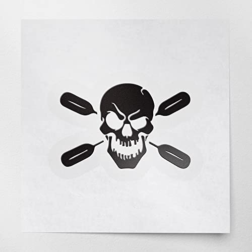 2 Pcs - Decal Stickers Of Skull With Oars Paddle Kayak Fishing Head (Black) Premium Waterproof Vinyl Decal Stickers For Laptop Phone Accessory Helmet Car Window Mug Tuber Cup Door Wall Deco ANDstic587