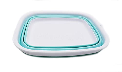 SAMMART 9.45L (2.5 Gallon) Collapsible Tub - Foldable Dish Tub - Portable Washing Basin - Space Saving Plastic Washtub (White/Lake Green, M) - color: White/Lake Green, size: Medium