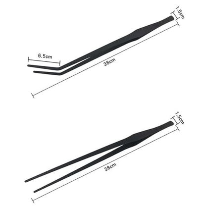Aquarium Long Tweezers Fish Feeding Tongs Straight and Curved Tweezers for Fish Tank Aquatic Plants, 38CM Feeding Tongs for Hold, Lizards, Bearded Dragon (Black, One Size)