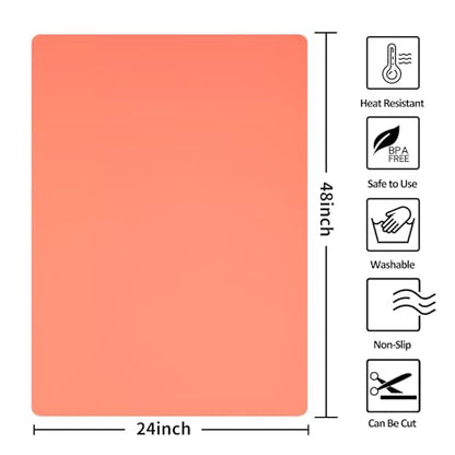 Silicone Mat Heat Resistant Mats for Countertop, Large Silicone Mats for Kitchen Counter Crafts Workbench Table, Size 48x24 inches Thick 2mm,Rolled Package,Coral