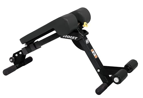 HOIST Fitness Dual Adjustable Decline Ab & Back Workout Bench w/ 11 Positions and Fast, Space-Saving Folding Design.
