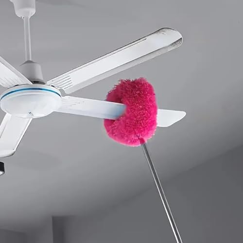 Duster Mop with Extension,Dust Mop Reusable Fan Cleaning Tool for Home, Car, Office, Blades, Windows, Glass Furniture，Rose Red