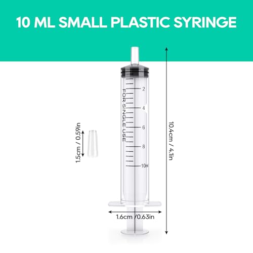 100 Pack 10ml Syringes Plastic Small Measuring Syringe with Tip Cap, Oral Syringe for Scientific Labs, Feeding Pets, Measurement,Refilling, No Needle