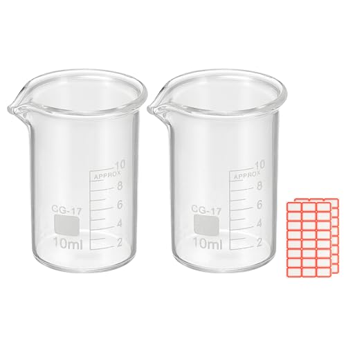 PATIKIL 10ml Glass Beaker, 2 Pack Measuring Glass Beaker Graduated Borosilicate Lab Cups Mug Low Form Heat Safe Transparent with Spout Label for Laboratory Science Kitchen Liquids - size: 10ml