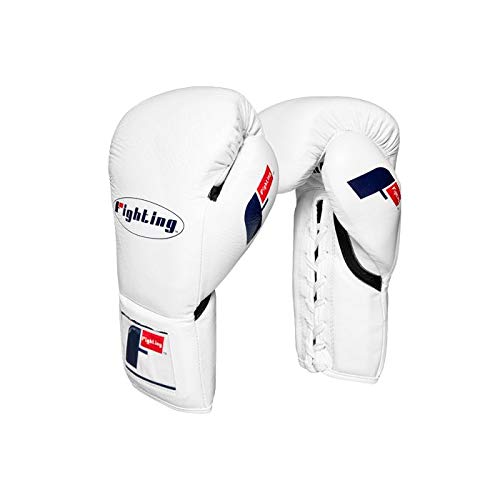 Fighting Certified Pro Fight Gloves - Lace Up Boxing Gloves for Competition, Sparring, Training & Bag Work - color: White, size: 10X oz