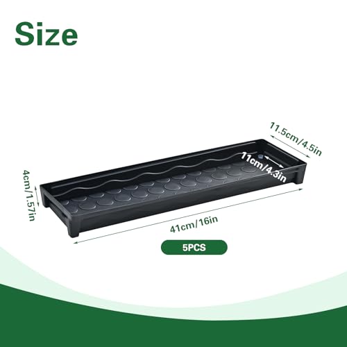 5 PCS Plastic Plant Growing Trays, Rectangular Plant Drainage Stand for Indoors Outdoor Windowsill, Drip Trays for Flower Potted Plants, Black Plant Trays 16 x 4.5 x 1.6 Inch
