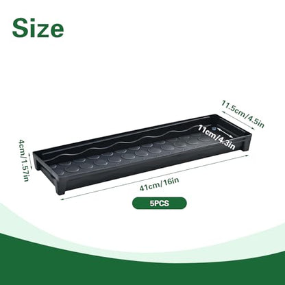 5 PCS Plastic Plant Growing Trays, Rectangular Plant Drainage Stand for Indoors Outdoor Windowsill, Drip Trays for Flower Potted Plants, Black Plant Trays 16 x 4.5 x 1.6 Inch
