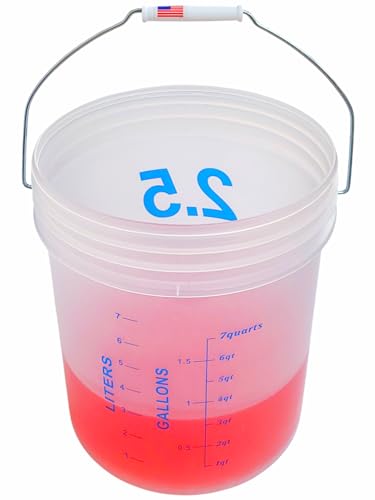 2 Gallon Measuring Mixing Graduated Bucket Pail Food Grade Heavy Duty Heat Resistant 2.5g 10L Overflow BPA Free HD Plastic Storage Container Alloy Handle Premium Quality Buckets FDA Compliant