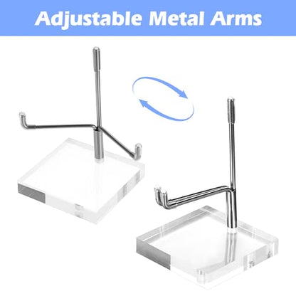 6 Pcs Clear Acrylic Easel Stand, Adjustable Metal Arm Display Holder for Crystals, Minerals, Rocks, 2.4x2.4x3.5 Inch