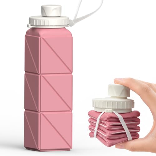 BEAUTAIL Collapsible Water Bottles 21oz/610mL, Silicone Travel Water Bottle | BPA Free, Leakproof & Reusable, Foldable Water Bottle for Traveling, Hiking, Gym, School, Sports, Outdoor, 1-Pack, Pink - color: Pink