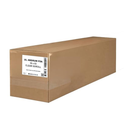 Ultrasac 55 Gallon Clear Plastic Drum Liners 4 MIL - 38" x 63" - For Contractor, Industrial, Construction, & Municipal (Pack of 50)