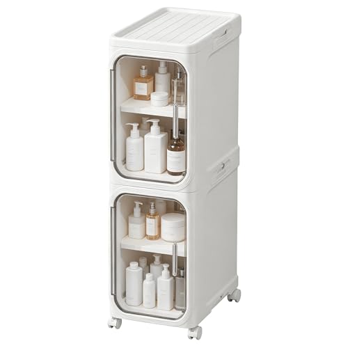 Narrow Storage Cabinet Slim Bathroom Storage Cabinet with Movable Wheels Tall Bathroom Organizer Skinny Cabinet for Small Spaces，2-Tier White - color: White, size: 2-tier