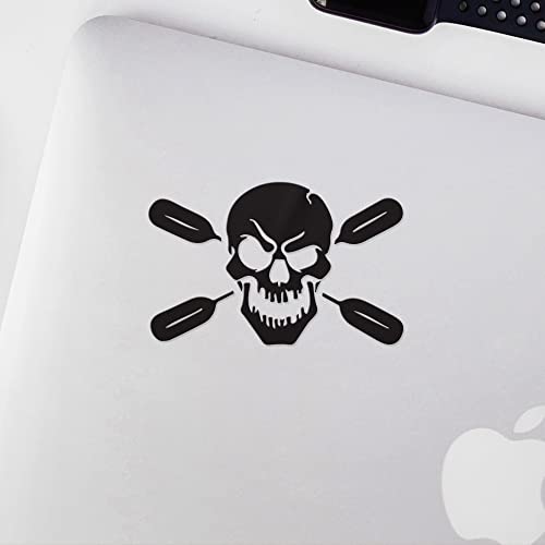 2 Pcs - Decal Stickers Of Skull With Oars Paddle Kayak Fishing Head (Black) Premium Waterproof Vinyl Decal Stickers For Laptop Phone Accessory Helmet Car Window Mug Tuber Cup Door Wall Deco ANDstic587