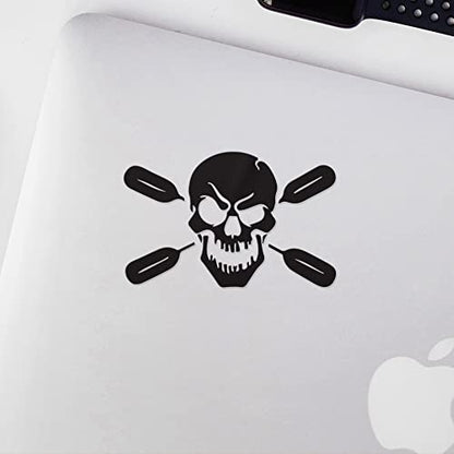 2 Pcs - Decal Stickers Of Skull With Oars Paddle Kayak Fishing Head (Black) Premium Waterproof Vinyl Decal Stickers For Laptop Phone Accessory Helmet Car Window Mug Tuber Cup Door Wall Deco ANDstic587