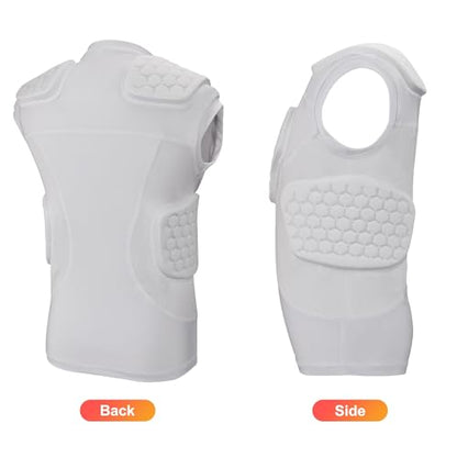 GUOZI Youth Football Padded Shirt with Chest Rib Shoulder Protectors | 5-Pad Impact Protection Compression Undershirt Vest With Heart Sternum For Football Baseball Lacrosse Paintball - size: X-Large, style: White