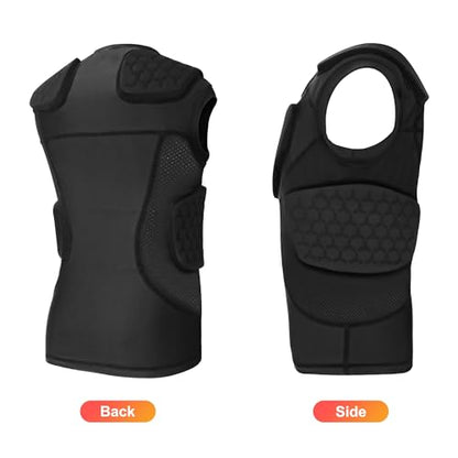 GUOZI Youth Football Padded Shirt with Chest Rib Shoulder Protectors | 5-Pad Impact Protection Compression Undershirt Vest With Heart Sternum For Football Baseball Lacrosse Paintball - size: X-Large, style: Black