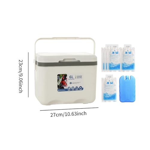 Menolana Camping Cooler, Ice Box Chest, for Freeze/Hot Food 6 L with Ice Pack Cold Storage Case for Yard Camping Beach Hiking Fishing - color: White