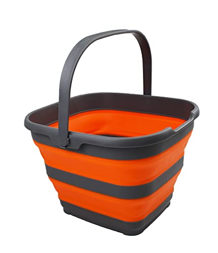 SAMMART Set of 2-10L (2.6 Gallon) Collapsible Plastic Rectangular Bucket - Portable Fishing Bucket - Foldable Tub with Handle - Pop up Saving (Grey/Orange (Set of 2)) - color: Grey/Orange (Set of 2)