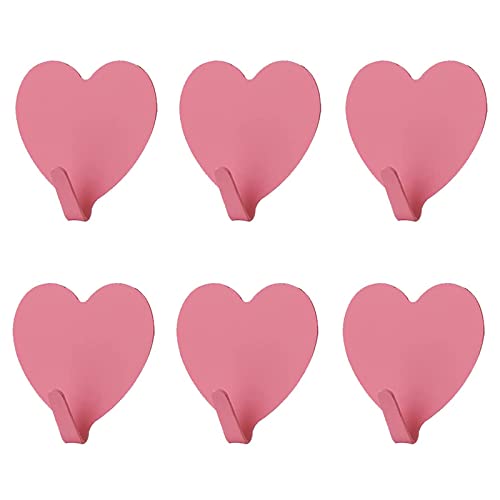 JtmyAota 6 Pack Heart Wall Hooks, Kawaii Room Decor Hooks | Stainless Steel Strong Adhesive Wall Hook for Home Kitchen Bathroom Office - color: Dark Pink