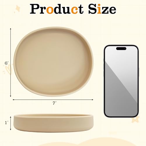 Silicone Dog Food Plate Shallow Dog Bowl Flat Cat Dish 1 Pack Small Puppy Plates for Small Dogs and Cats Whisker Fatigue Pet Feeding Bowls for Dry and Wet Food (Beige) - color: 1 Pcs - (Beige)