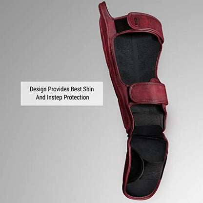 Hayabusa T3 LX Leather Striking Shinguards - color: Crimson, size: Medium