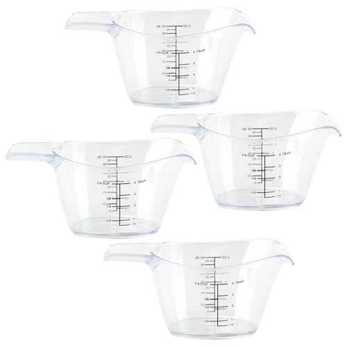 4 Pack Small Measuring Cups, 2oz/60ml Mini Measuring Cup with tsp/Tbsp/oz/ml Markings, Double-Sided Clear Easy-Read Scale for Kitchen, Resin, DIY, Beauty Mixing