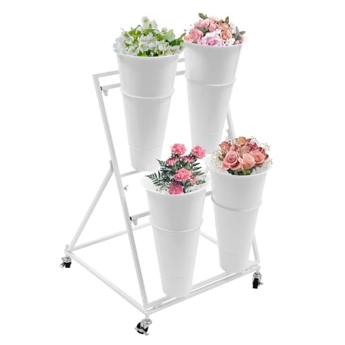 Flower Display Stand with 4 Buckets, 2 Layers, Cut Flowers Shelf Display Holder for Outdoor, Indoor, Patio, Garden, Living Room, Florist, White - style: 2 Layers 4 Buckets White